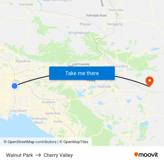 Walnut Park to Cherry Valley map