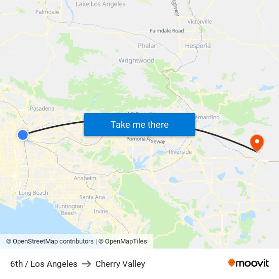 6th / Los Angeles to Cherry Valley map