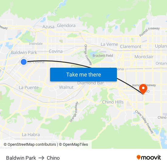 Baldwin Park to Chino map