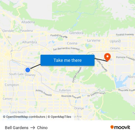 Bell Gardens to Chino map