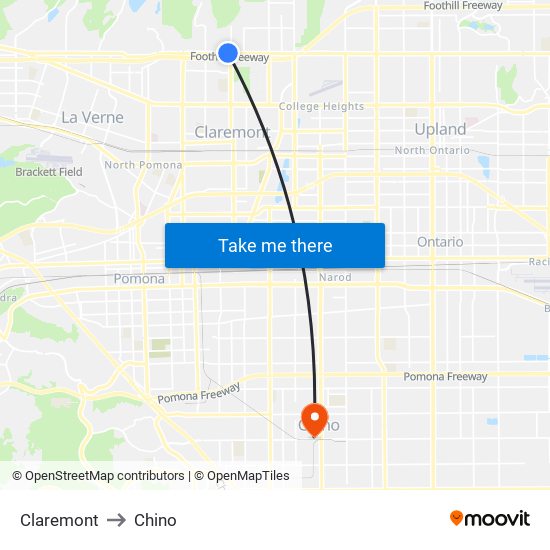 Claremont to Chino map
