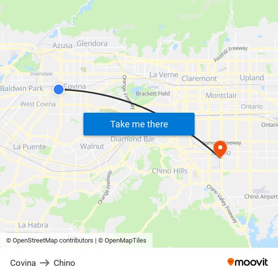 Covina to Chino map