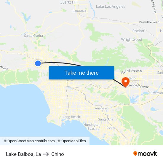 Lake Balboa, La to Chino map