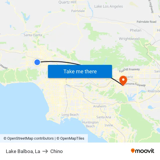 Lake Balboa to Chino map