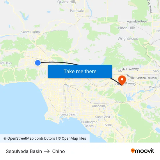 Sepulveda Basin to Chino map