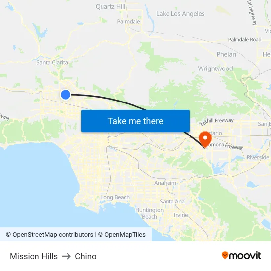 Mission Hills to Chino map