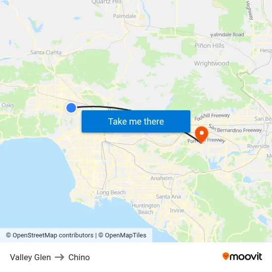 Valley Glen to Chino map