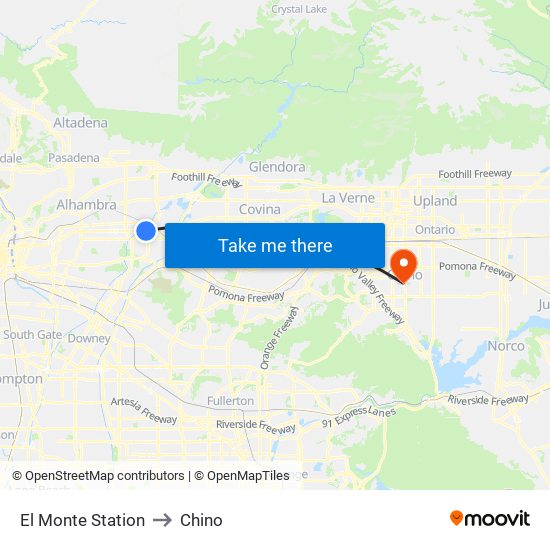 El Monte Station to Chino map