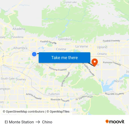 El Monte Station to Chino map