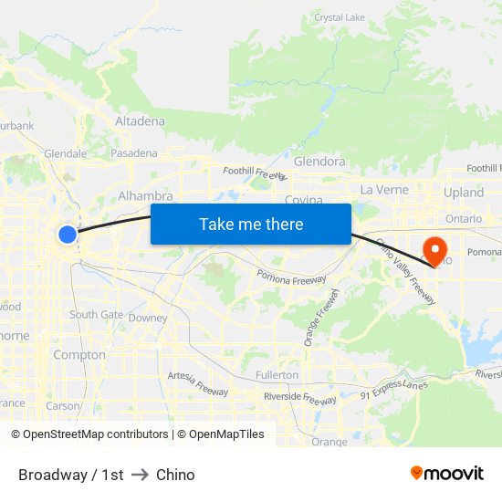 Broadway / 1st to Chino map