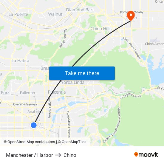 Manchester / Harbor to Chino map