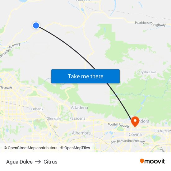 Agua Dulce to Citrus map