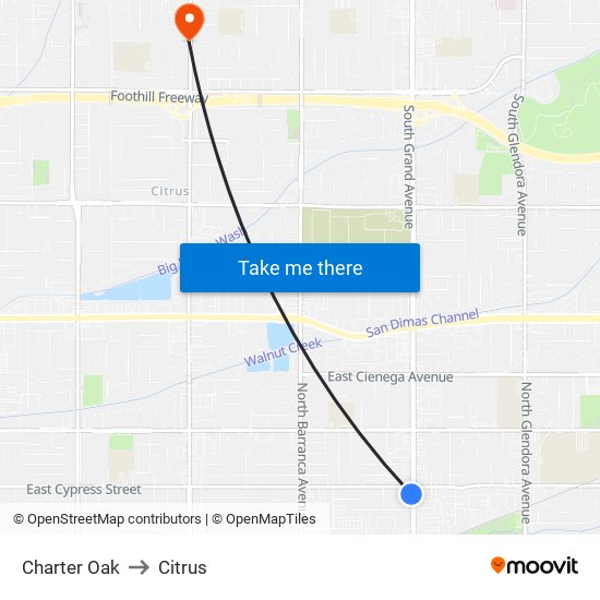 Charter Oak to Citrus map