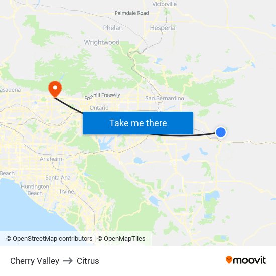Cherry Valley to Citrus map