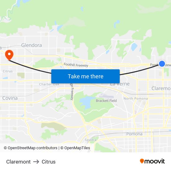 Claremont to Citrus map