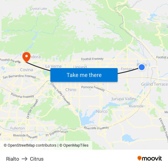 Rialto to Citrus map