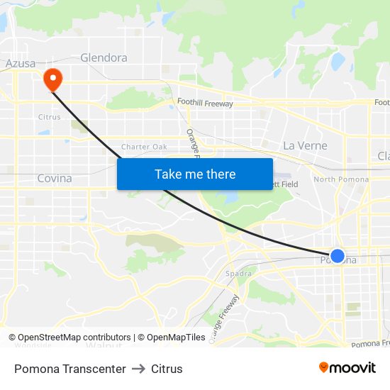 Pomona Transcenter to Citrus map