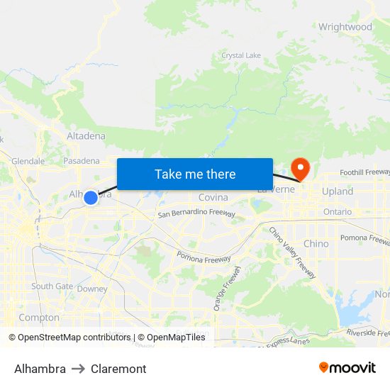 Alhambra to Claremont map