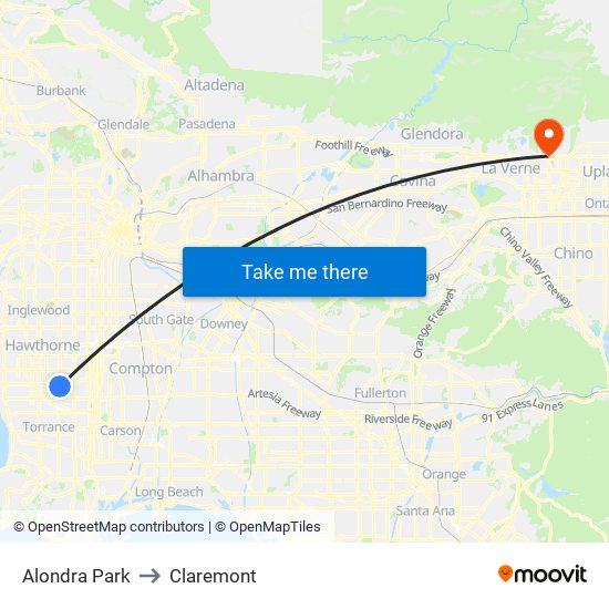 Alondra Park to Claremont map