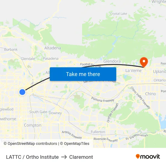 LATTC / Ortho Institute to Claremont map