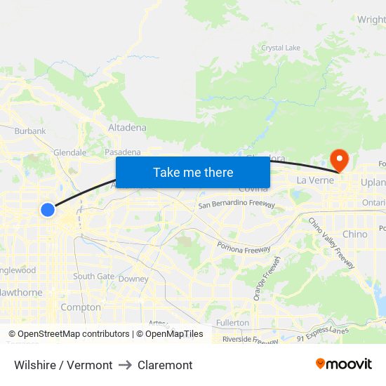 Wilshire / Vermont to Claremont map