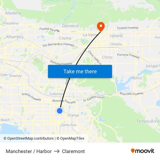 Manchester / Harbor to Claremont map