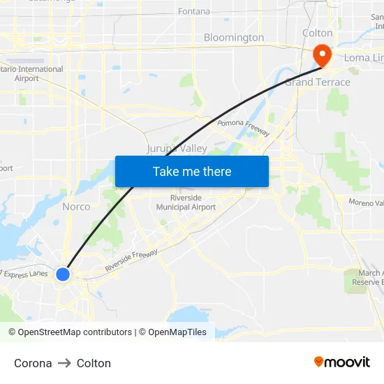 Corona to Colton map