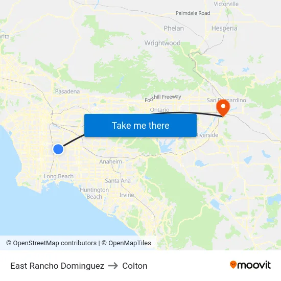 East Rancho Dominguez to Colton map