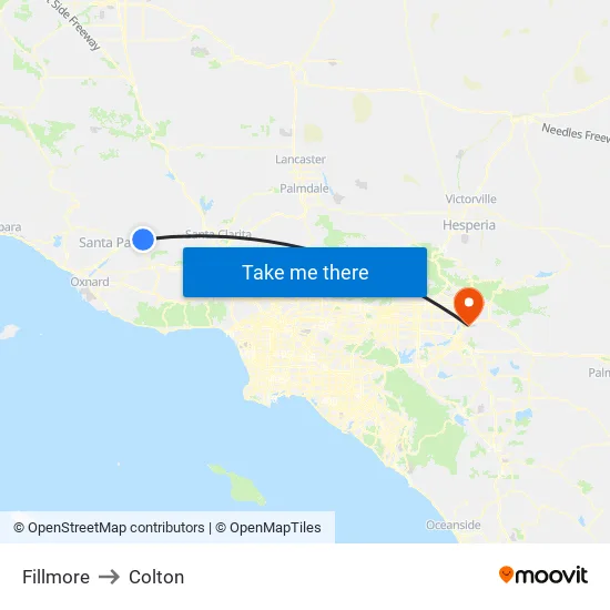 Fillmore to Colton map