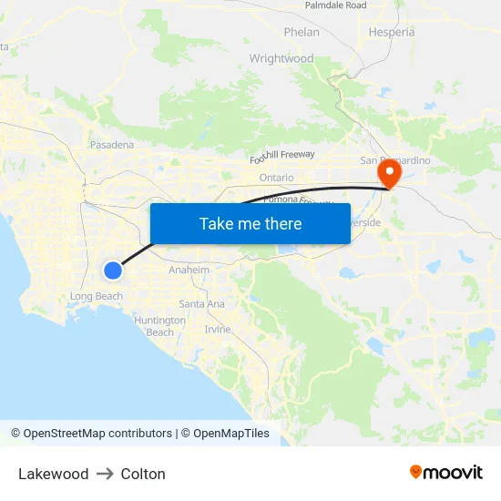 Lakewood to Colton map