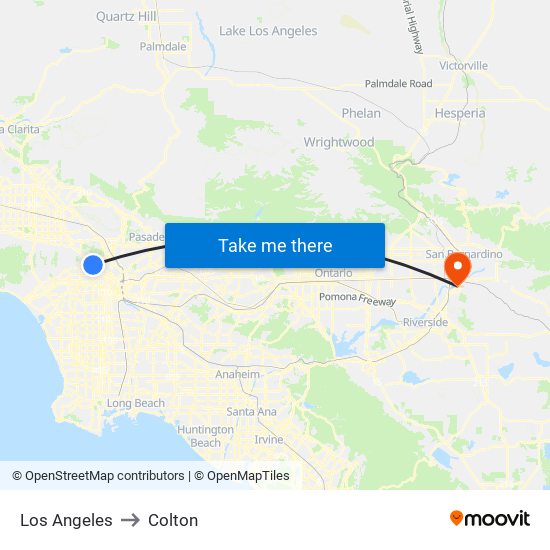 Los Angeles to Colton map