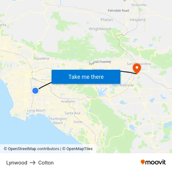Lynwood to Colton map