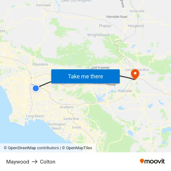 Maywood to Colton map