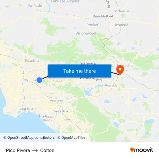 Pico Rivera to Colton map