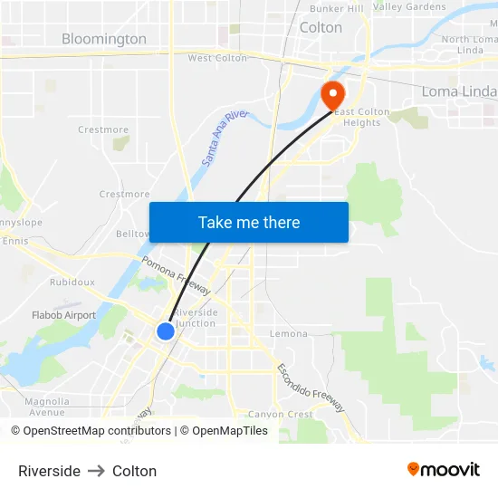 Riverside to Colton map