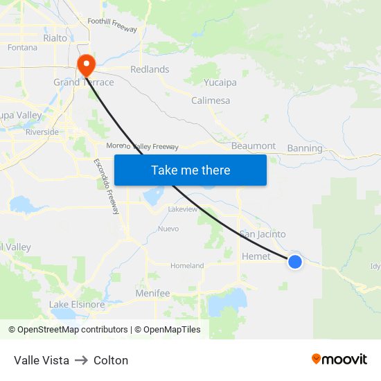 Valle Vista to Colton map