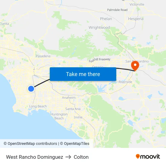 West Rancho Dominguez to Colton map