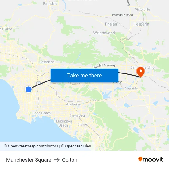 Manchester Square to Colton map