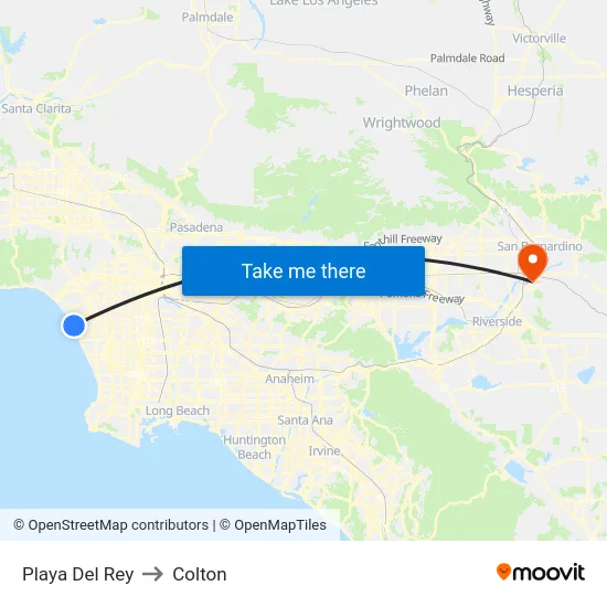 Playa Del Rey to Colton map