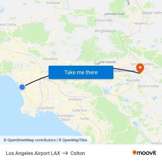 Los Angeles Airport LAX to Colton map
