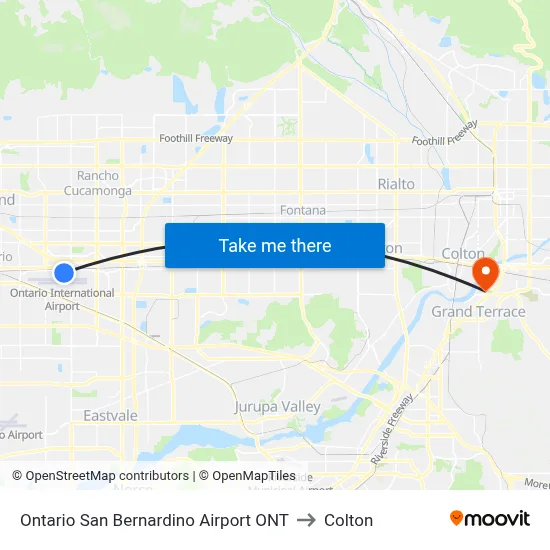 Ontario San Bernardino Airport ONT to Colton map