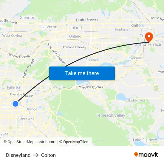 Disneyland to Colton map