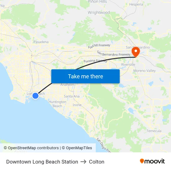 Downtown Long Beach Station to Colton map