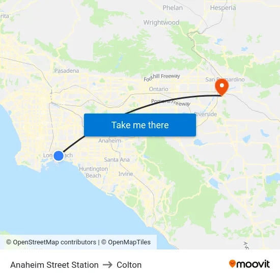 Anaheim Street Station to Colton map