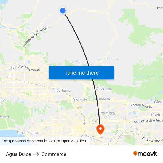 Agua Dulce to Commerce map