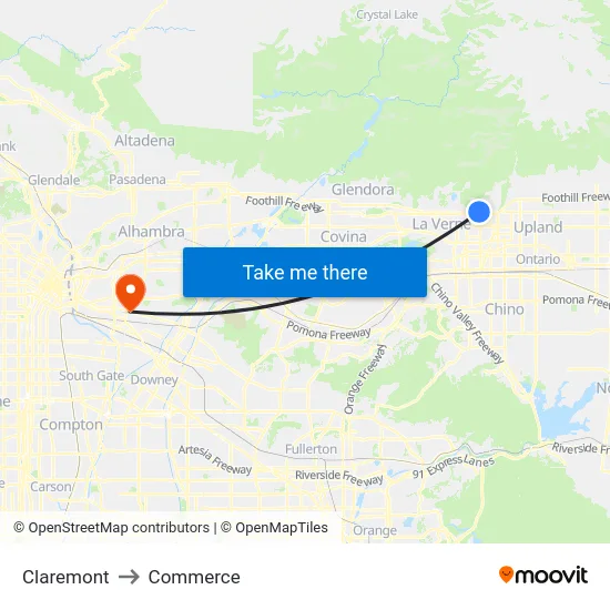 Claremont to Commerce map