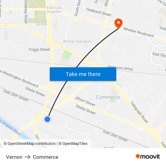Vernon to Commerce map