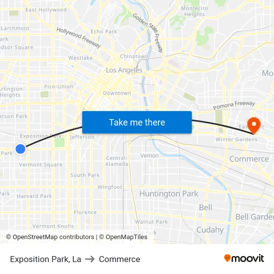 Exposition Park to Commerce map