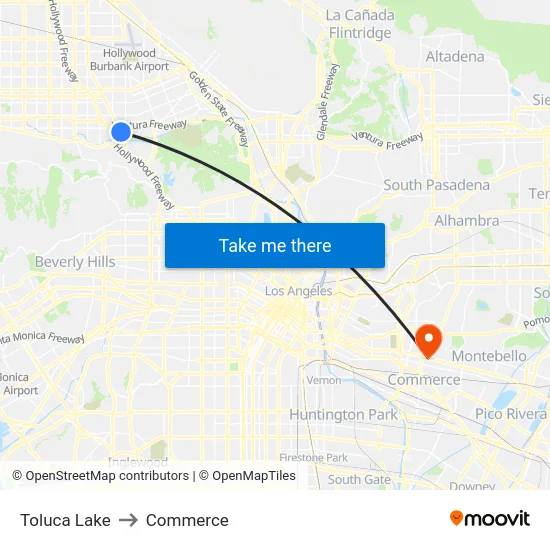 Toluca Lake to Commerce map