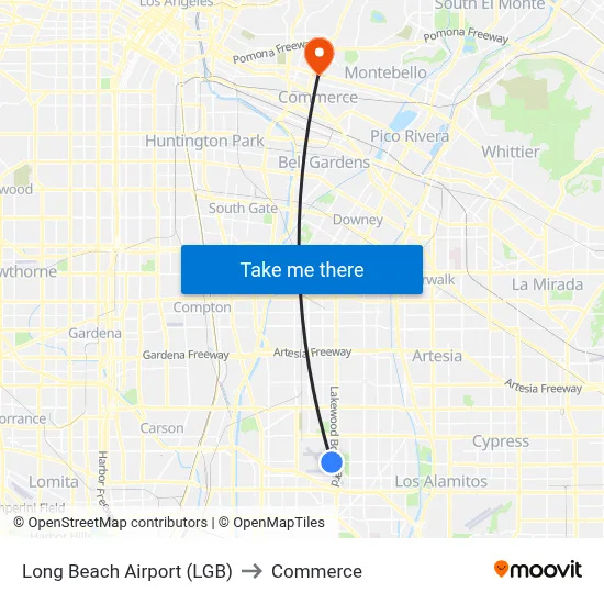 Long Beach Airport (LGB) to Commerce map